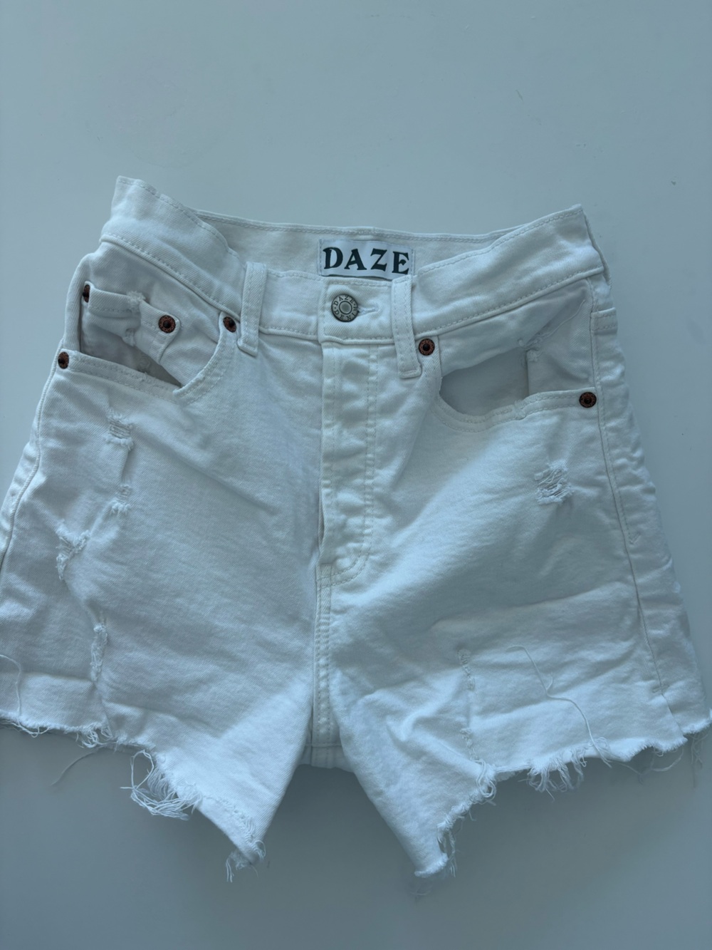 DAZE White Distressed High-Rise Jean Shorts